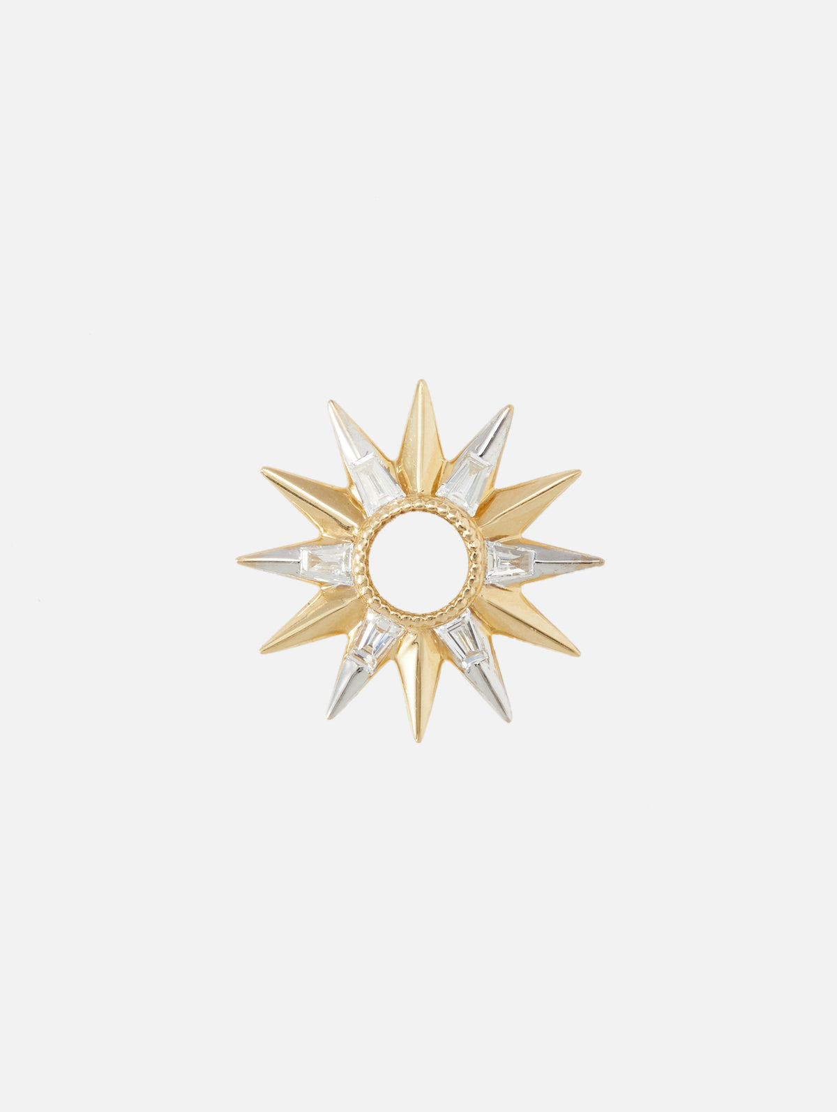 Single Open Starburst Baguette Charms,THREE STORIES JEWELRY,WHITE GOLD/YELLOW GOLD,Image 1