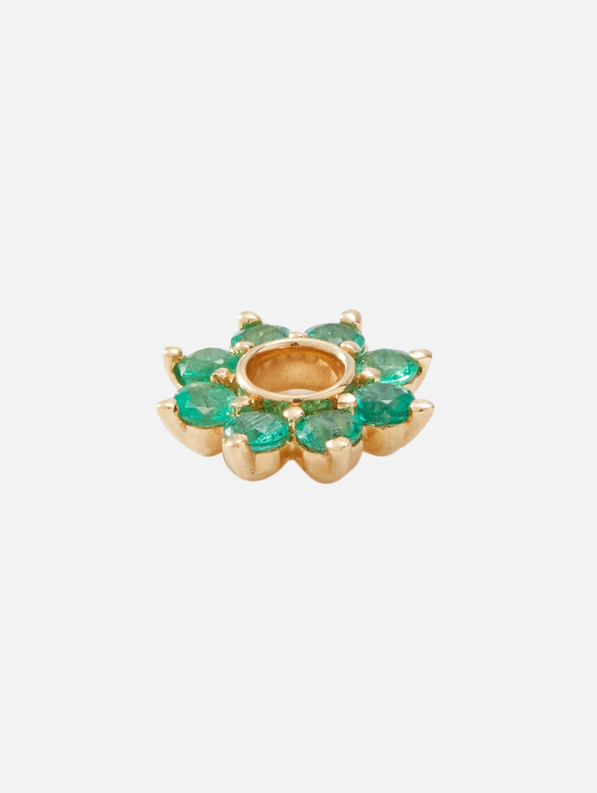 Single Tiny Emerald Flower Charm,THREE STORIES JEWELRY,YELLOW GOLD,Image 3