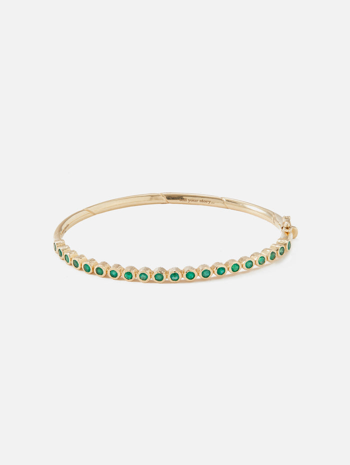 Classic Bezel Set Emerald Bangle,THREE STORIES JEWELRY,YELLOW GOLD,Image 1