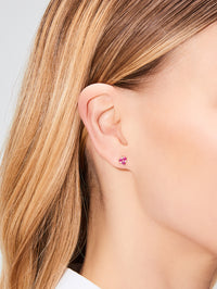 Single Ruby Pave Flower Stud,THREE STORIES JEWELRY,YELLOW GOLD,Image 2
