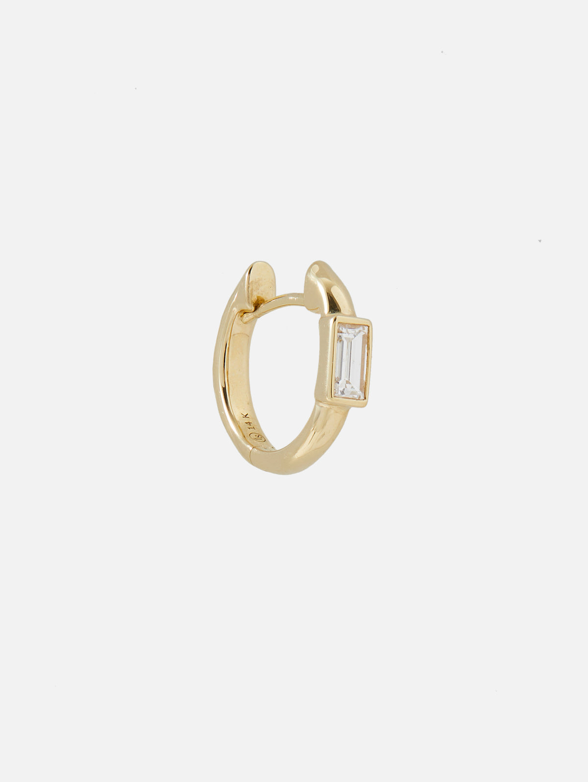 Single Classic Baguette Huggie Hoop,THREE STORIES JEWELRY,YELLOW GOLD,Image 1