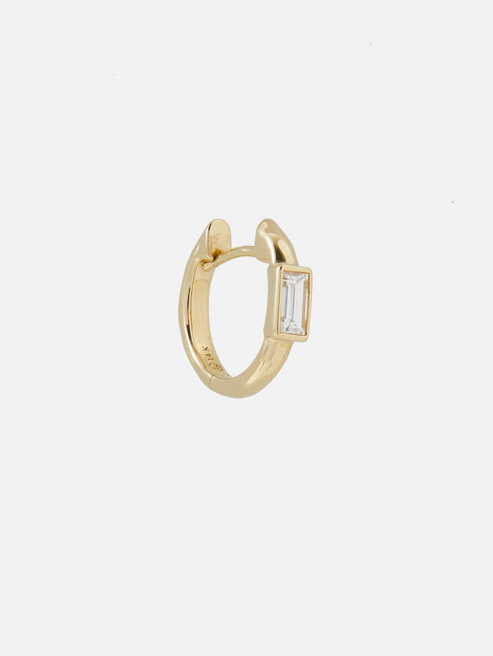 Single Classic Baguette Huggie Hoop,THREE STORIES JEWELRY,YELLOW GOLD,Image 1