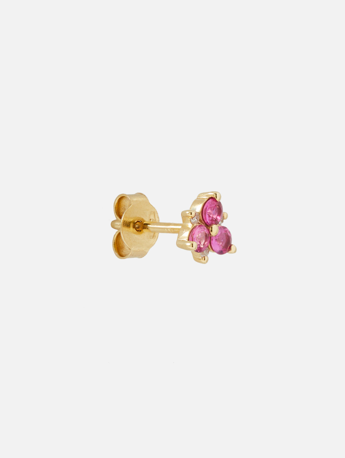 Single Ruby Pave Flower Stud,THREE STORIES JEWELRY,YELLOW GOLD,Image 3