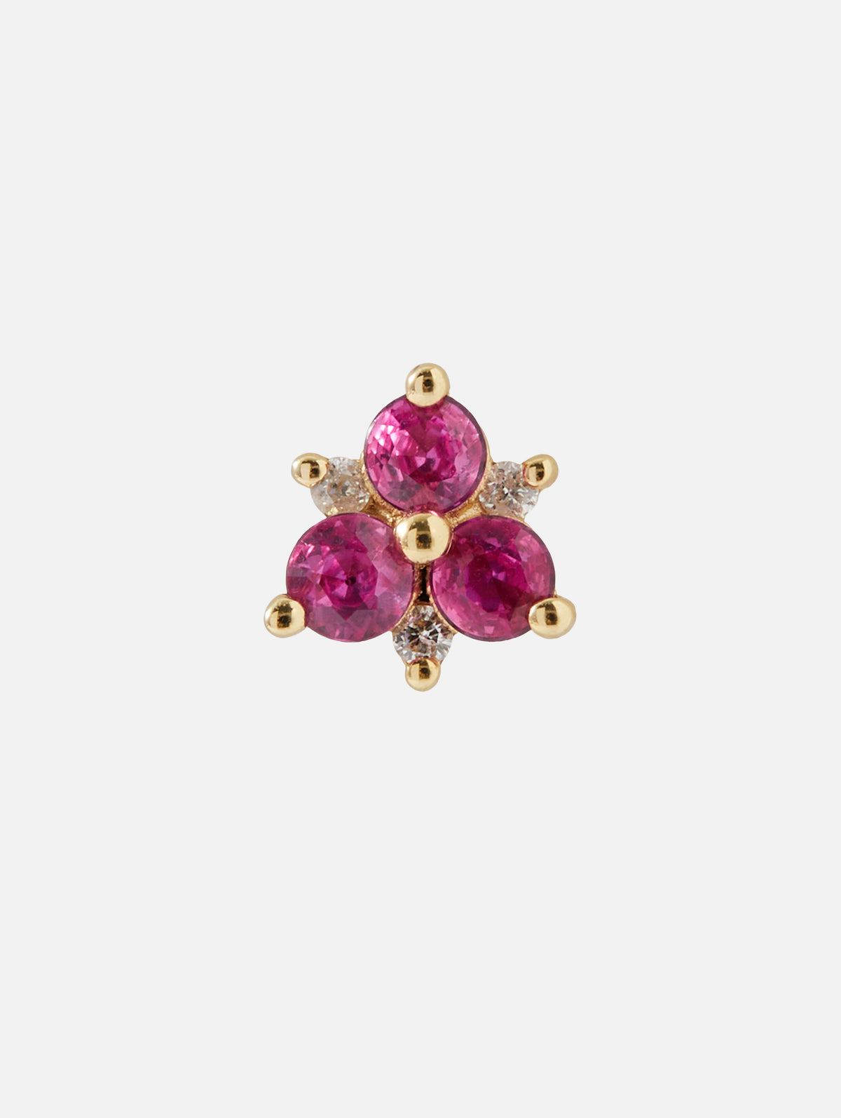 Single Ruby Pave Flower Stud,THREE STORIES JEWELRY,YELLOW GOLD,Image 1