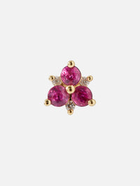 Single Ruby Pave Flower Stud,THREE STORIES JEWELRY,YELLOW GOLD,Image 1