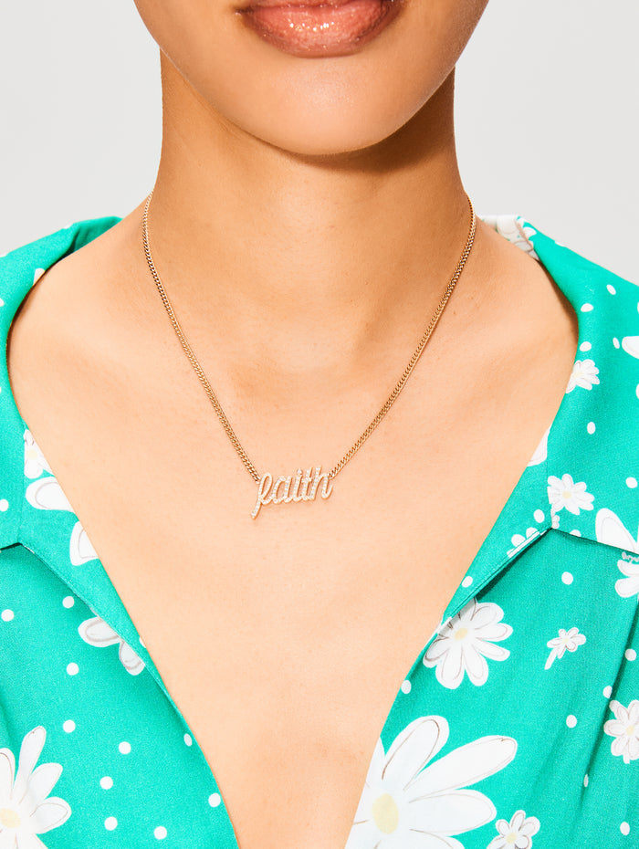 Faith Small La Firma Diamond Necklace,RENVI,YELLOW GOLD,Image 1