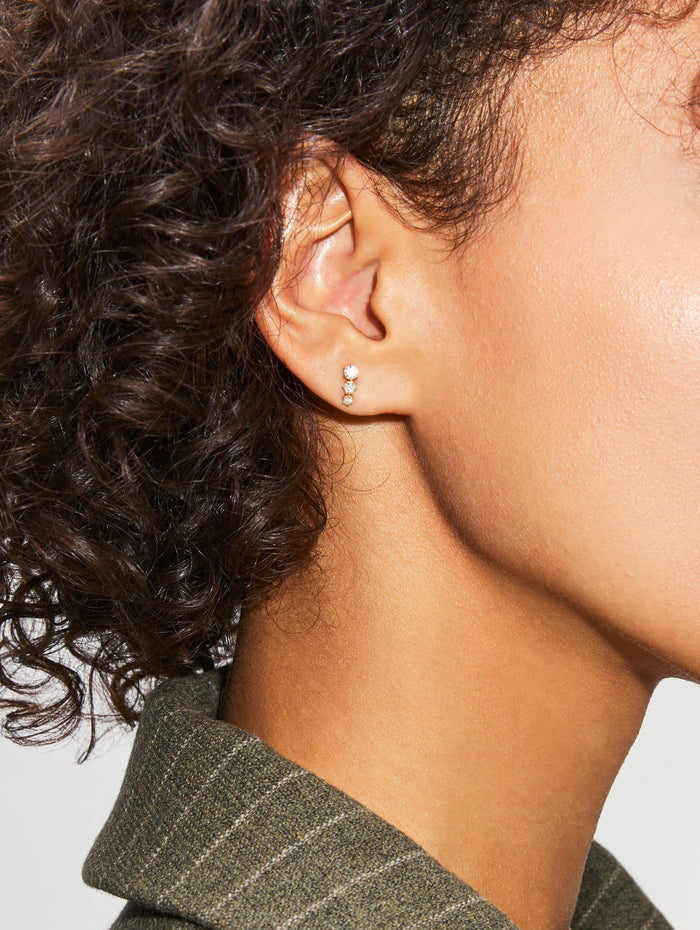 Ara Three Stone Studs,JADE TRAU,YELLOW GOLD,Image 1