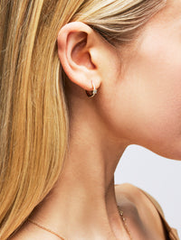 Pavé Diamond Mini Hoops WIth Diamond Baguette,JACQUIE AICHE,YELLOW GOLD,Image 2