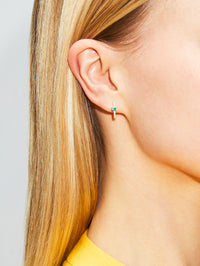 Mini Emerald Baguette Pavé Diamond Hoop,JACQUIE AICHE,YELLOW GOLD,Image 2