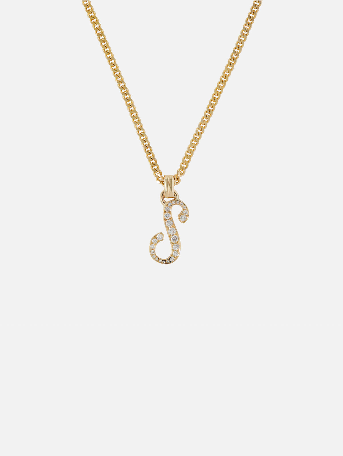 Large Single Initial La Firma Necklace S,RENVI,YELLOW GOLD,Image 1