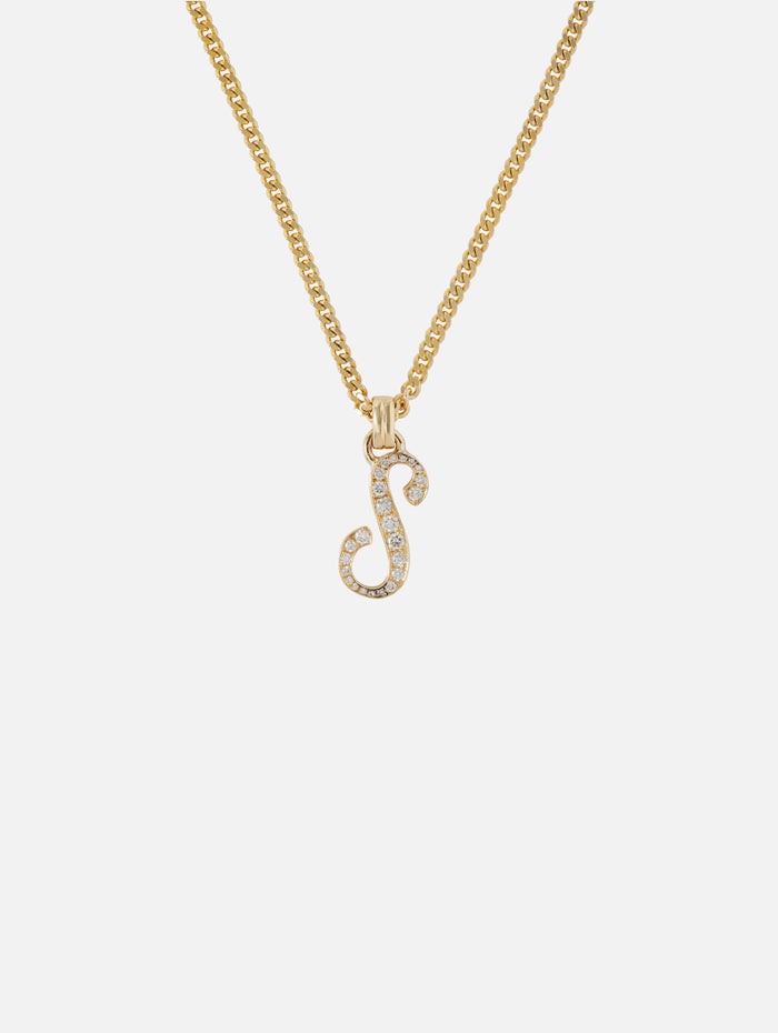 Large Single Initial La Firma Necklace S,RENVI,YELLOW GOLD,Image 1