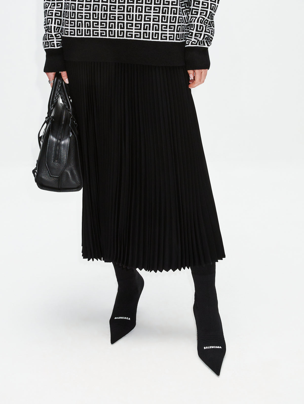 Pleated Elastic Skirt,CO,BLACK,Image 3