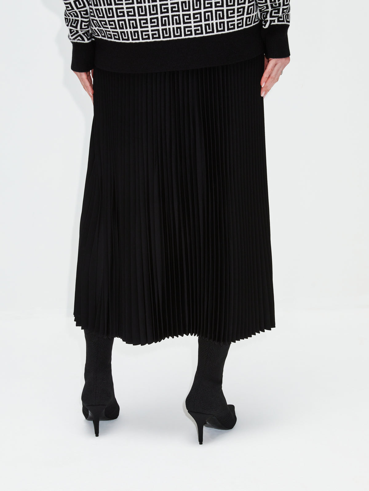 Pleated Elastic Skirt,CO,BLACK,Image 4