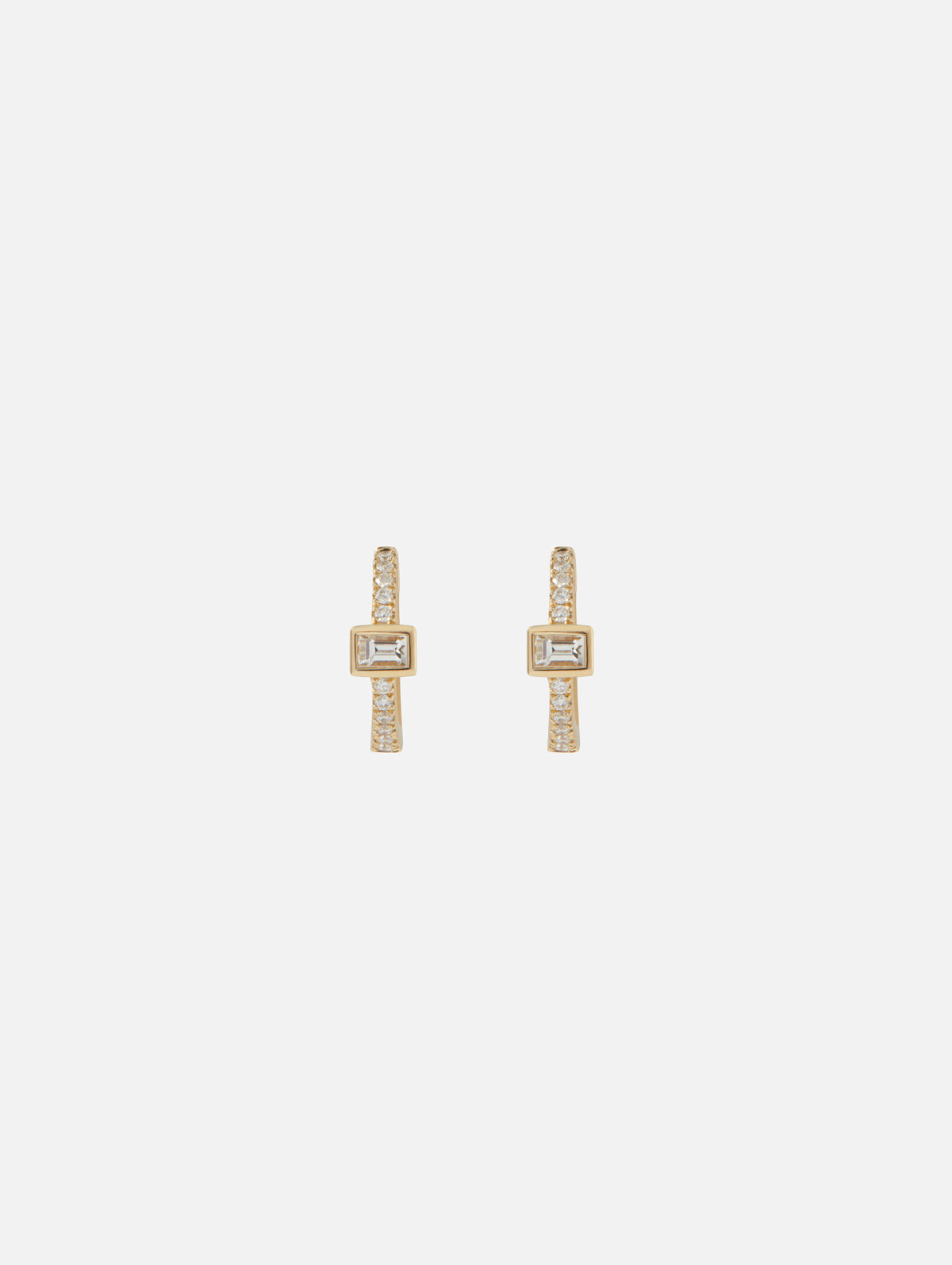 Pavé Diamond Mini Hoops WIth Diamond Baguette,JACQUIE AICHE,YELLOW GOLD,Image 3