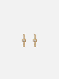 Pavé Diamond Mini Hoops WIth Diamond Baguette,JACQUIE AICHE,YELLOW GOLD,Image 3