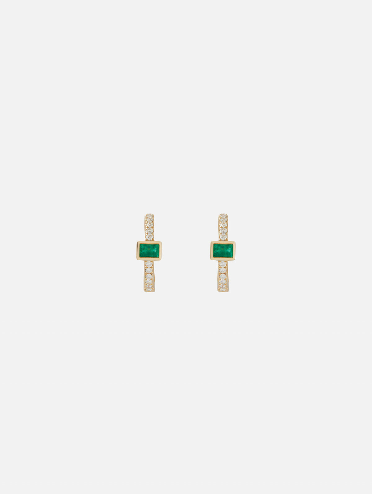 Mini Emerald Baguette Pavé Diamond Hoop,JACQUIE AICHE,YELLOW GOLD,Image 3