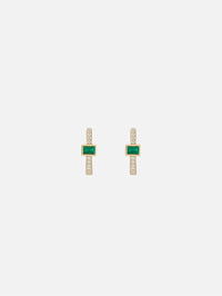 Mini Emerald Baguette Pavé Diamond Hoop,JACQUIE AICHE,YELLOW GOLD,Image 3