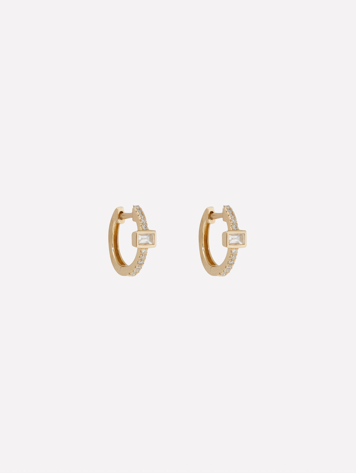 Pavé Diamond Mini Hoops WIth Diamond Baguette,JACQUIE AICHE,YELLOW GOLD,Image 1