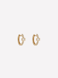 Pavé Diamond Mini Hoops WIth Diamond Baguette,JACQUIE AICHE,YELLOW GOLD,Image 1