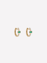 Mini Emerald Baguette Pavé Diamond Hoop,JACQUIE AICHE,YELLOW GOLD,Image 1