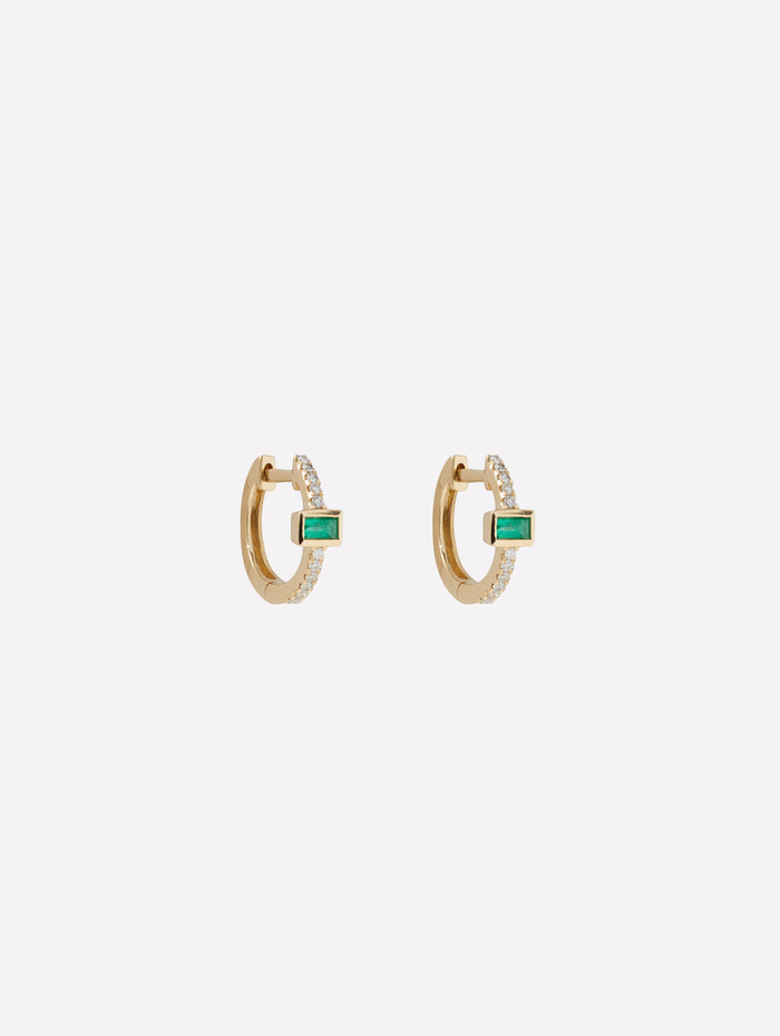 Mini Emerald Baguette Pavé Diamond Hoop,JACQUIE AICHE,YELLOW GOLD,Image 1