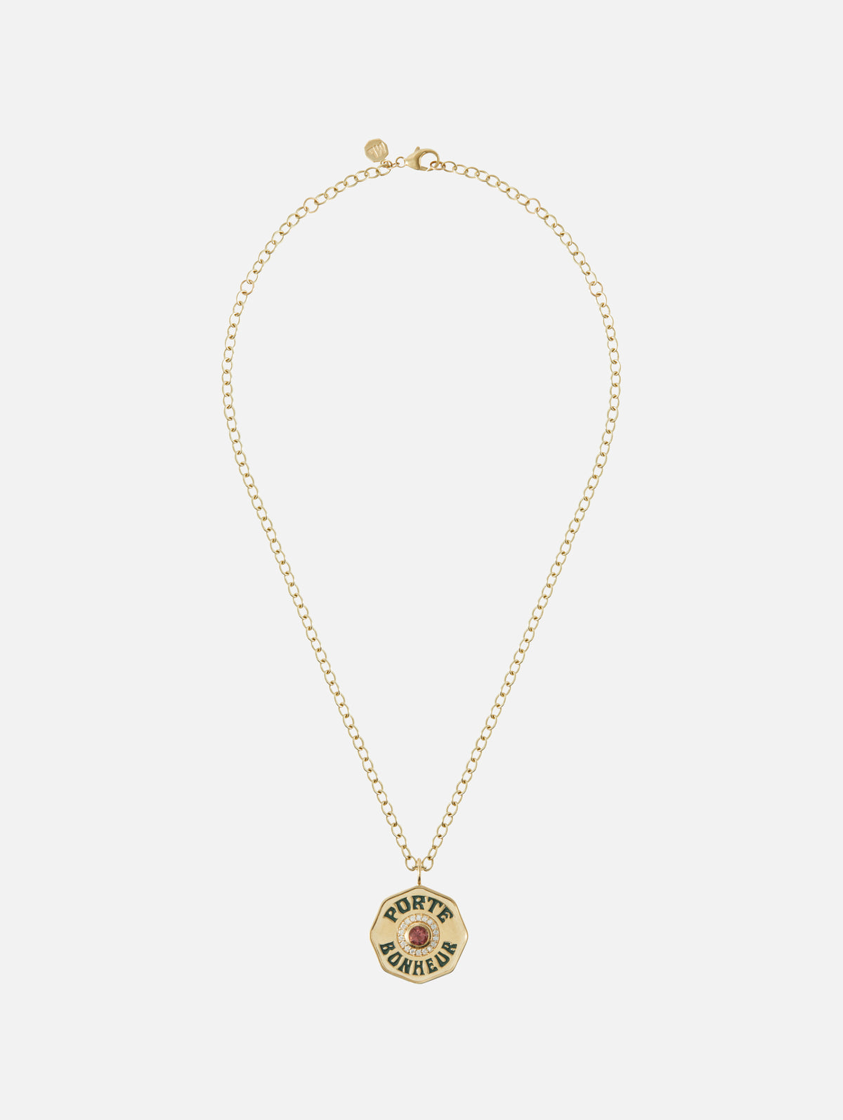 Large Pink Tourmaline Porte Bonheur Necklace,MARLO LAZ,YELLOW GOLD,Image 3