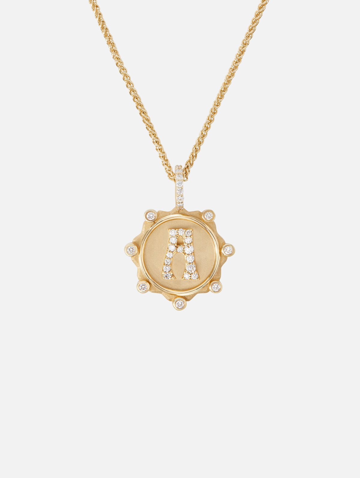 Pave Initial Coin Necklace,MARLO LAZ,YELLOW GOLD,Image 1