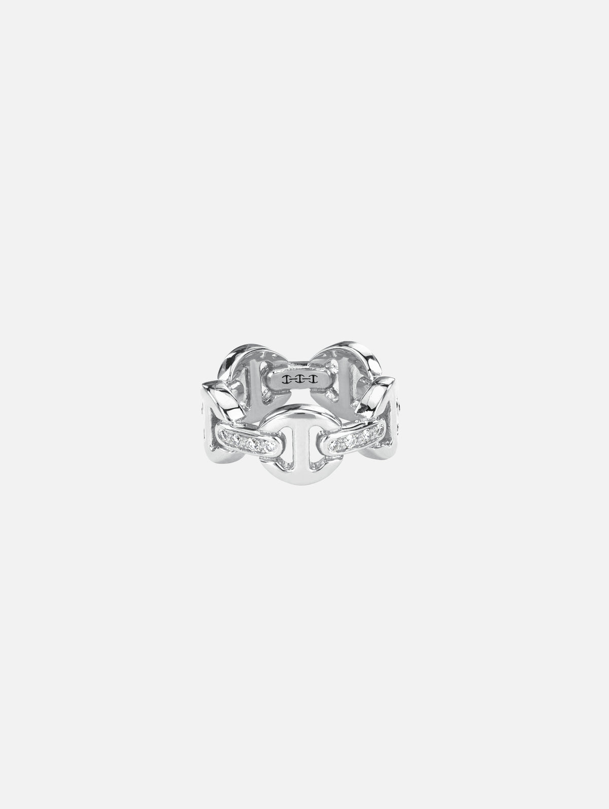 Dame Classic Tri Link Ring With Diamond Bridges,HOORSENBUHS,WHITE GOLD,Image 1