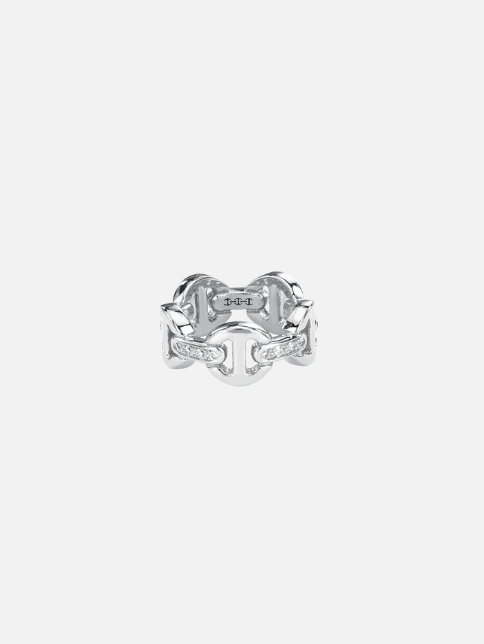 Dame Classic Tri Link Ring With Diamond Bridges,HOORSENBUHS,WHITE GOLD,Image 1