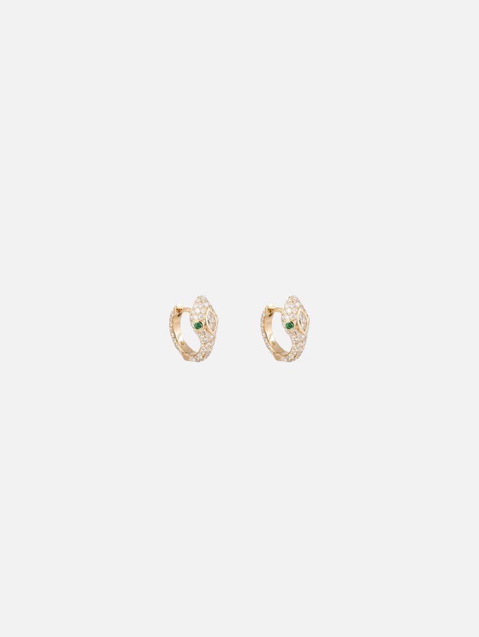 Emerald Eyes Pavé Diamond Snake Mini Hoop,JACQUIE AICHE,YELLOW GOLD,Image 1