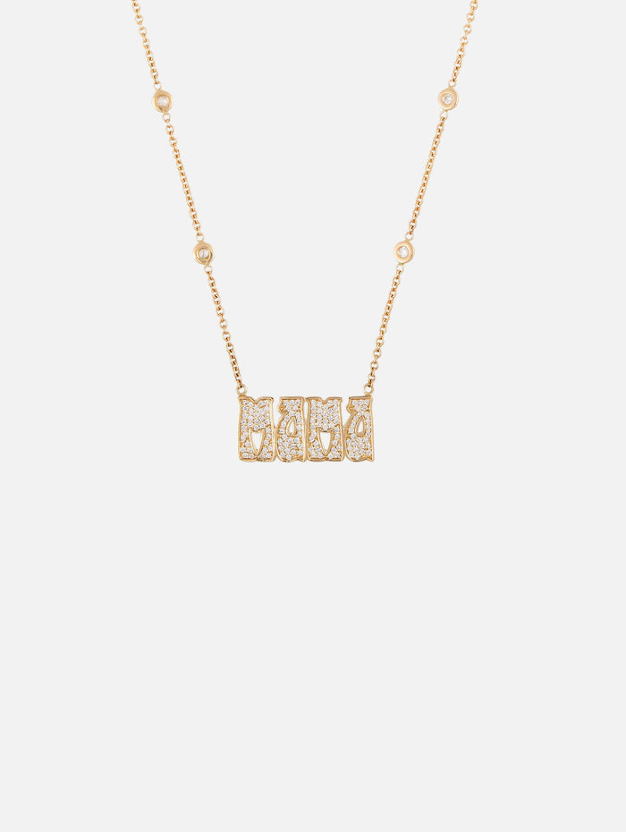 Small Pavé Diamond 'Mama' Necklace,JACQUIE AICHE,YELLOW GOLD,Image 1
