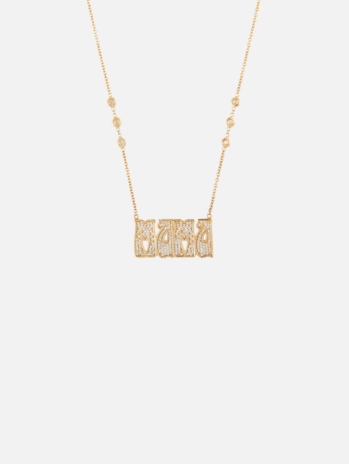 Large Pavé Diamond 'Mama' Necklace,JACQUIE AICHE,YELLOW GOLD,Image 1