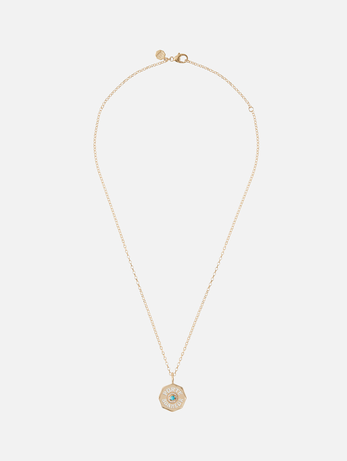 Mini Turquoise Porte Bonheur Necklace,MARLO LAZ,YELLOW GOLD,Image 3
