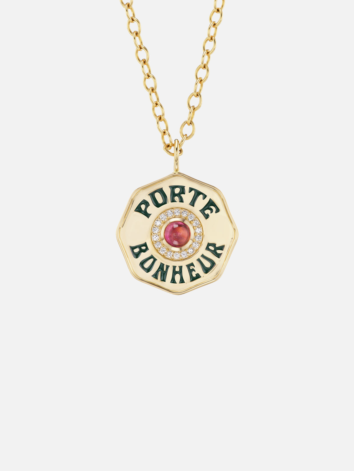 Large Pink Tourmaline Porte Bonheur Necklace,MARLO LAZ,YELLOW GOLD,Image 1