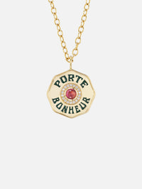Large Pink Tourmaline Porte Bonheur Necklace,MARLO LAZ,YELLOW GOLD,Image 1