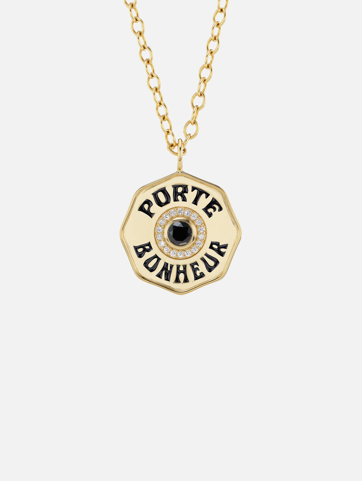 Large Black Diamond Porte Bonheur Necklace,MARLO LAZ,YELLOW GOLD,Image 1