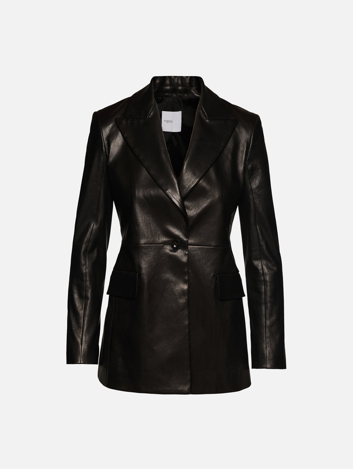 Peak Lapel Leather Jacket,ROSETTA GETTY,BLACK,Image 1