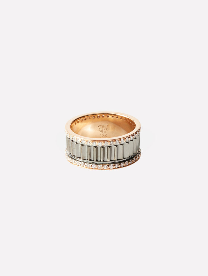 Clive Two-Toned Fluted Band Ring,WALTERS FAITH,WHITE GOLD/BLACK RHODIUM/ROSE GOLD,Image 1